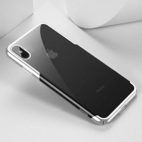 Луксозен твърд гръб ултра тънък оригинален BASEUS Glitter SERIES кристално прозрачен за Apple iPhone XS MAX бял кант